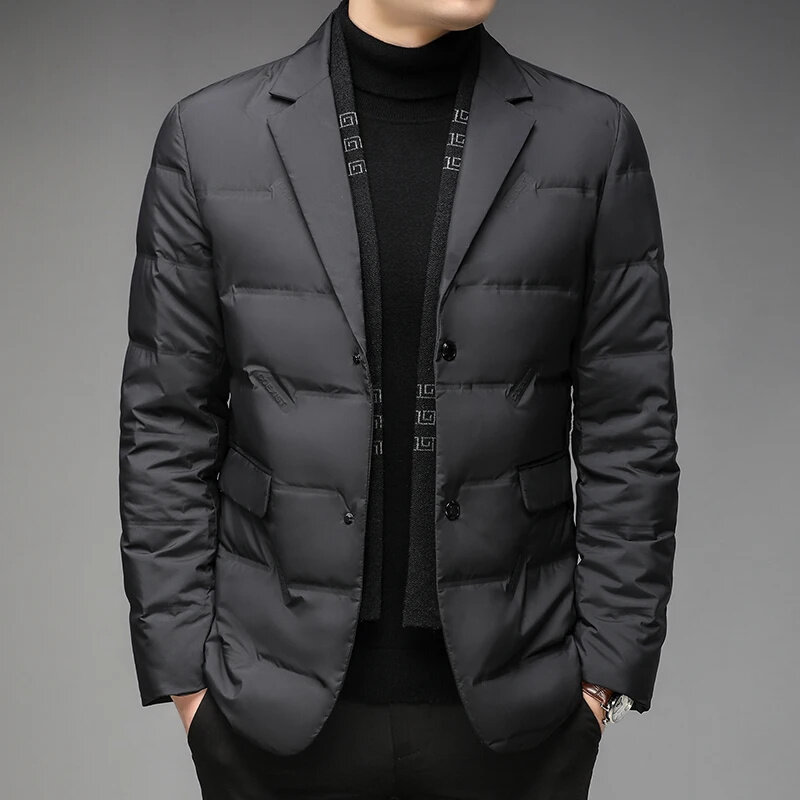 2024 High Quality Fashion Winter New Suit Collar Down Jacket Men Remove Scarf 90 White Duck Warm Men's Coat M-4XL