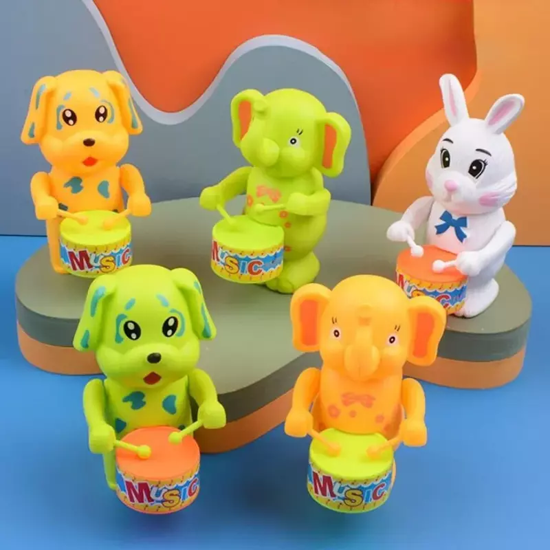 1 buah mainan anak-anak memutar kartun hewan drum bayi klasik mainan jam lucu mainan antik mainan pendidikan untuk hadiah anak-anak