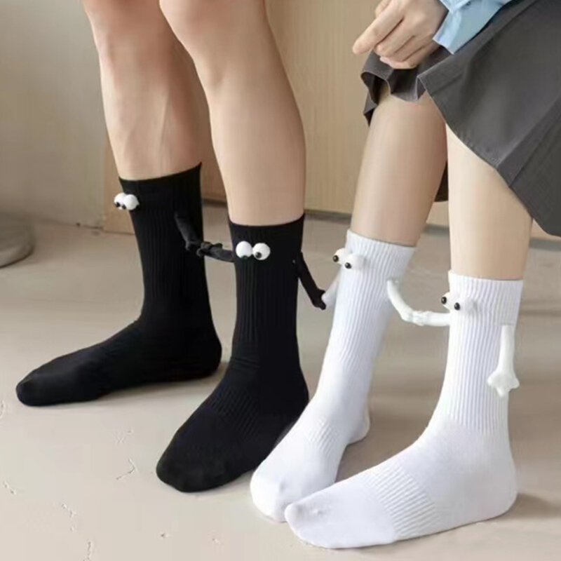 C.NEW S 2024 Summer New 2 Pairs Pure Cotton Socks Cartoon Couple Stockings Fashion Magnetic Suction Holding Socks Mid Tube Socks