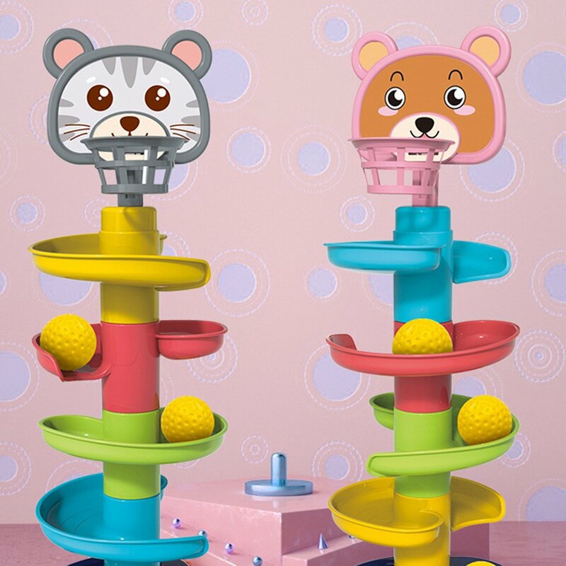 Mainan susun bayi mainan pembelajaran dini Puzzle mainan edukasi dini bola lintasan Jigsaw susun bentuk geometri menara bola bangunan