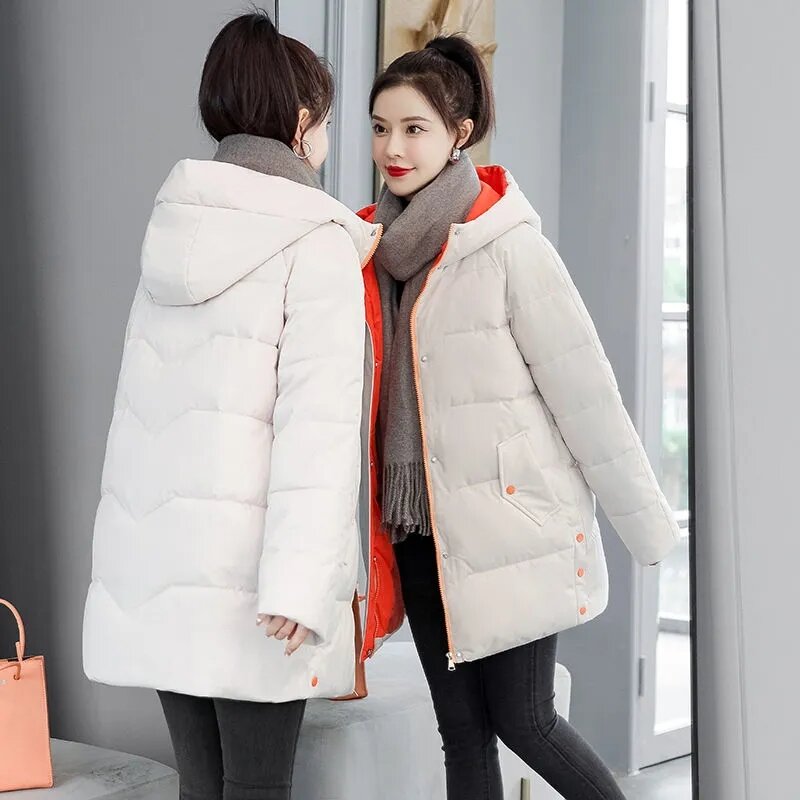 Abrigo acolchado de algodón para mujer, parka holgada coreana, cálida y gruesa, con capucha, para invierno, novedad de 2023