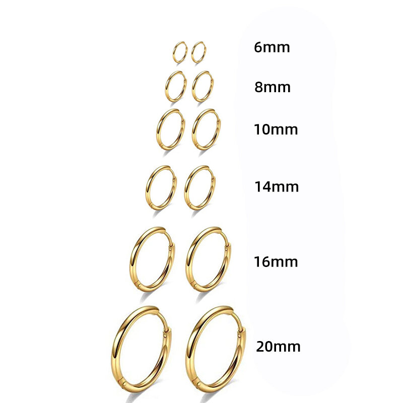 6/8/10/14/16/20mm círculo minúsculo aço inoxidável huggie hoop brincos para mulher masculino anti-alérgico cartilagem piercing loop anel