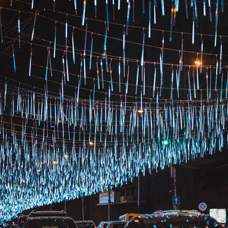 Meteor Shower Festoon LED Light, guirlandas de rua, luz ao ar livre, decorações de Natal para casa, ano novo, 8 tubos, 2024