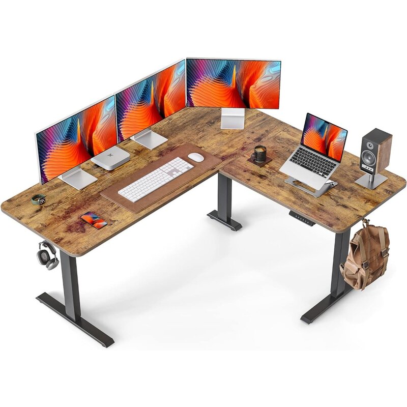 Shaped Standing Desk Adjustable Height, 63 Inch Electric Stand up Corner Computer Desk, Sit Stand Home Office Desk