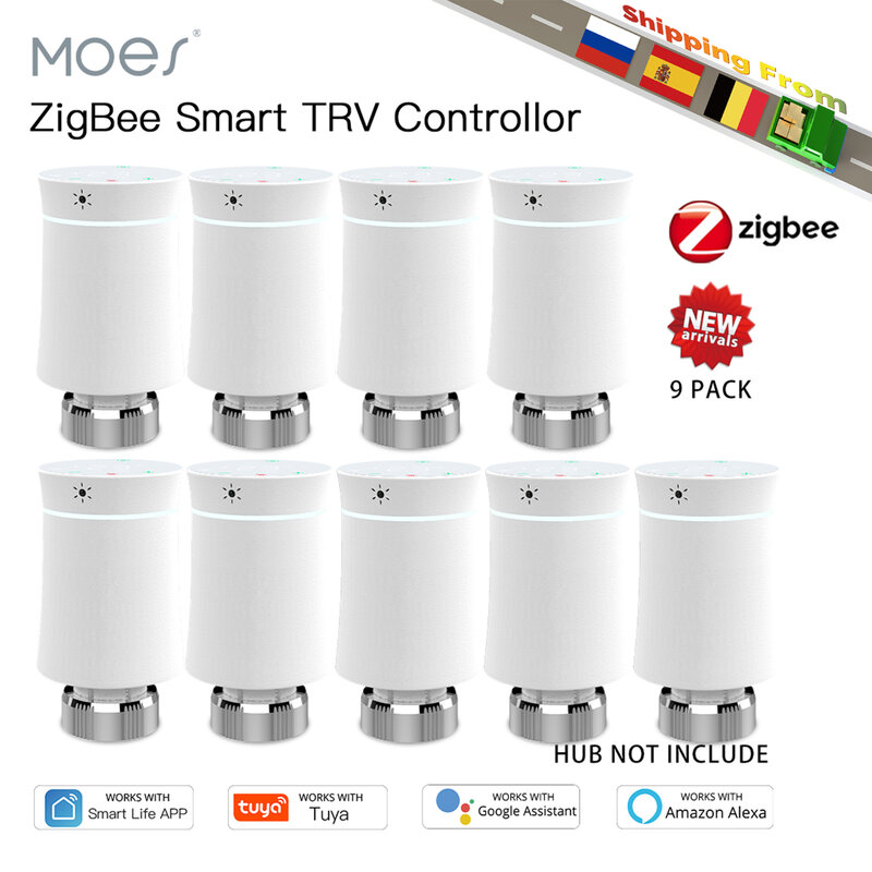 MoesHouse ZigBee3.0 TRV Tuya Nova Válvula de Atuador de Radiador Smart Programmable Termostato Controle de Aquecedor de Temperatura Alexa Google Controle de Voz Controle de Radiador