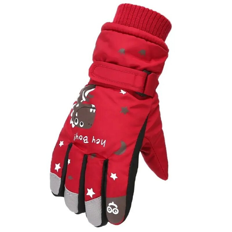 Anti-slip Full Finger Ski Gloves New Thickening Windproof Outdoor Sports Gloves Cartoon Printing Winter Warm Cycling Gloves