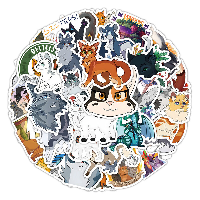 10/30/50/100 pçs gato guerreiro anime dos desenhos animados adesivo diy diário portátil bagagem skate graffiti diversão para o miúdo
