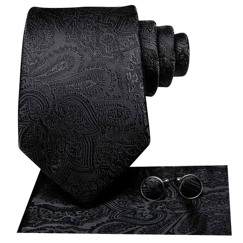 Hi-Tie schwarz Paisley Geschäfts leute Krawatte 8,5 cm Jacquard Krawatte Zubehör tägliche Kleidung Krawatte Hochzeits feier Taschentuch Manschetten knopf Großhandel