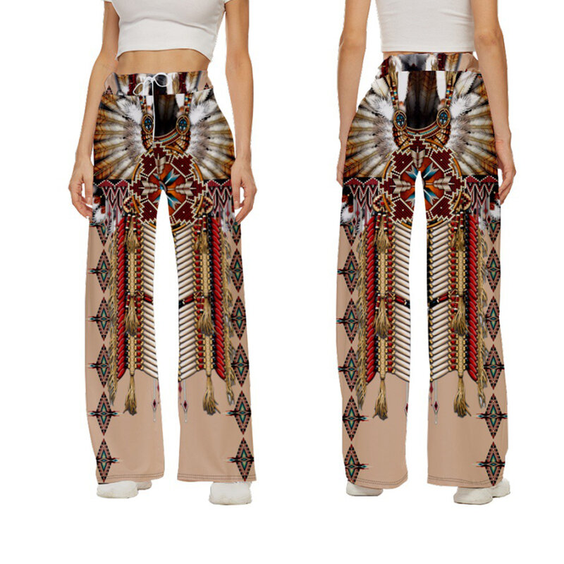 Tribe Totems-pantalones de pierna ancha de longitud completa para mujer, pantalones estampados de estilo fino, pantalones Hipster de moda, ropa de calle coreana, ropa de verano