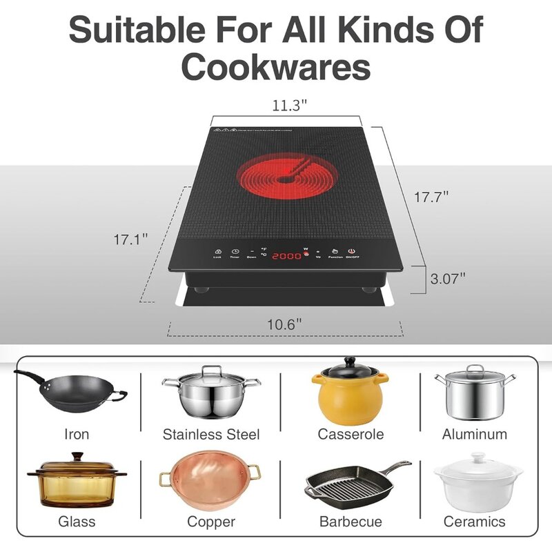 Cooktop LCD Touch Control,9 Power Levels, Kids Lock &Timer,Overheat Protection,2000W Portable Induction Cooktop