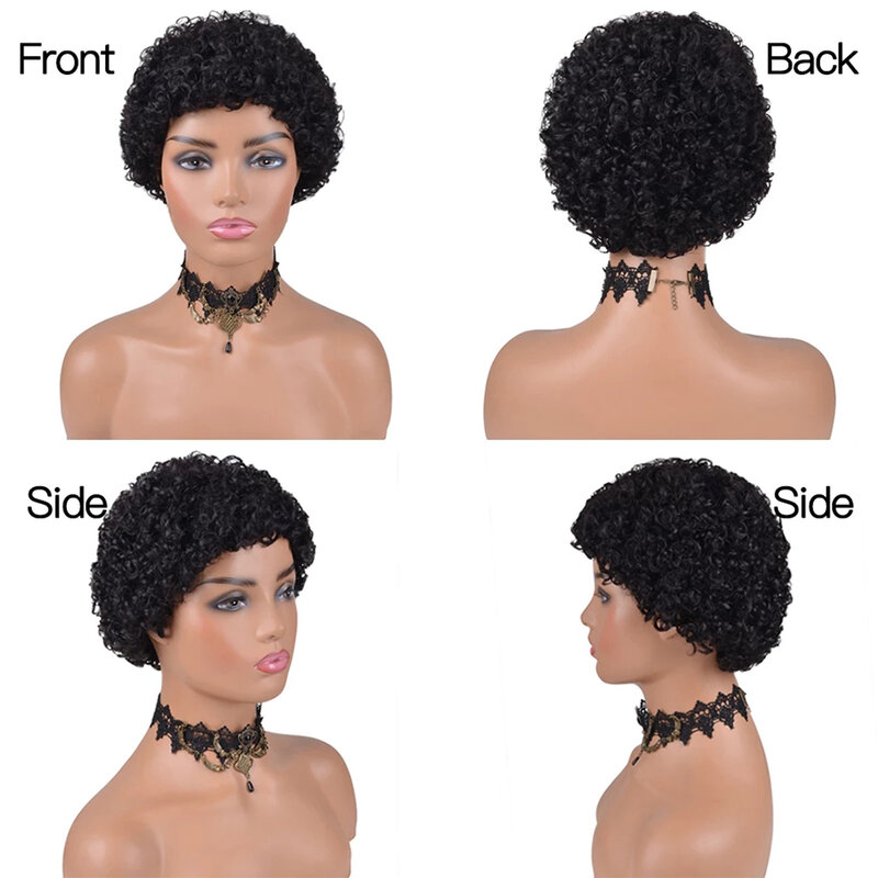 Korte Afro Kinky Krullende Pruiken Voor Vrouwen Menselijk Haar Malaysian Remy Hair 180% Dichtheid Menselijk Haar Pruiken Machine Gemaakt Pruik Lijmloos
