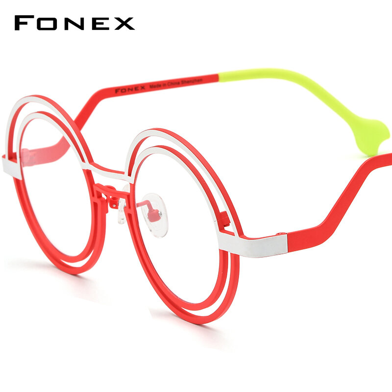 FONEX czyste tytanowe oprawki do okularów damskie 2024, nowe męskie Retro kolorowe okrągłe okulary okulary F85823