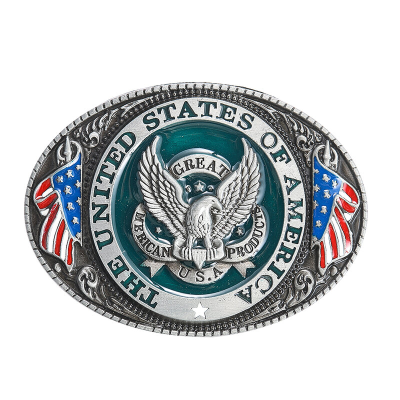 미국 국기 오각형 별 줄무늬 미국 대머리 독수리, 타원형 금속 벨트 버클, 웨스턴 카우보이 남성용 청바지 액세서리