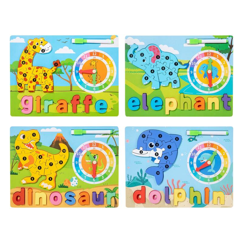Puzzle Jigsaw kayu hewan, mainan blok edukasi, mainan montesori, Puzzle alfabet untuk anak-anak