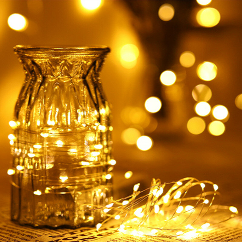 Guirlande lumineuse LED en fil de cuivre, 1m 2m 3m 5m 10m, féerique, alimenté par batterie, bouteille Festive, USB, décoration de noël