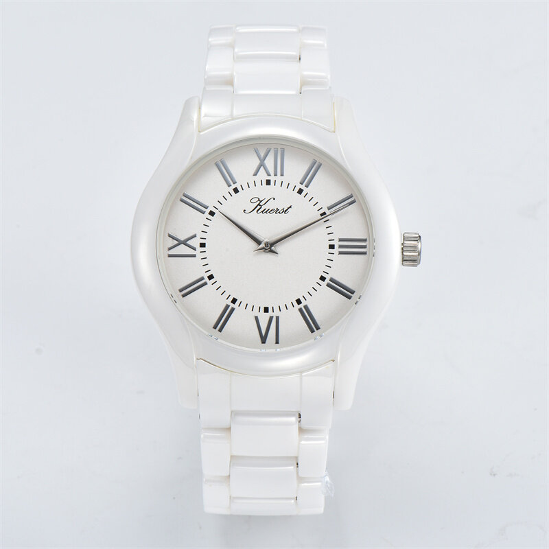 Relógio de cerâmica impermeável unisex, Relógio de quartzo simples, Preto e branco, Relógio de pulso masculino
