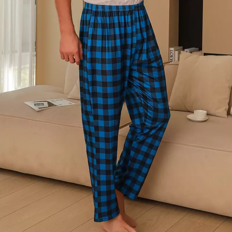 Herren Frühling und Herbst kariert bedruckt lässig übergroße dünne Pyjamas und Hosen mit Taschen in verschiedenen Farben erhältlich