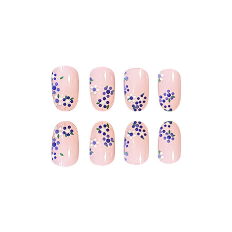Nude Fake Nails with Purple Flower Decor Charming Comfortable to Wear Manicure Nails for Daily and Parties Wearing