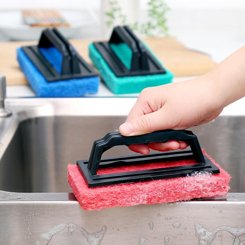 Kitchen Powerful Stain Remover Handle Cleaning Brush Bathroom Scrubbing Thickened Sponge Brush Car Cleaning Beauty Brush