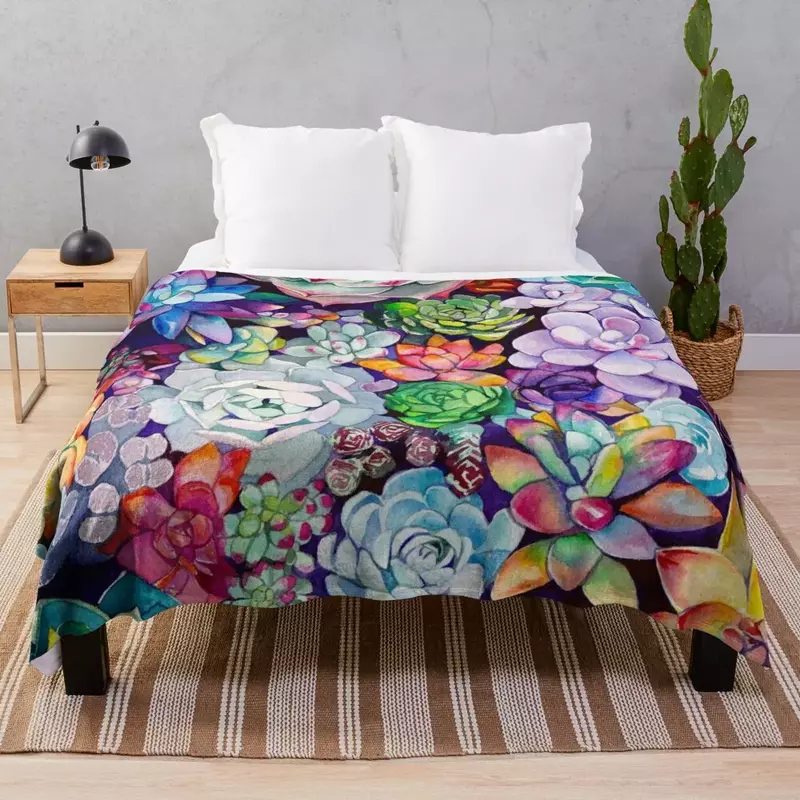 Succulent Garden Throw Blanket Sofa Quilt Decorative Beds decorative Flannels Blankets