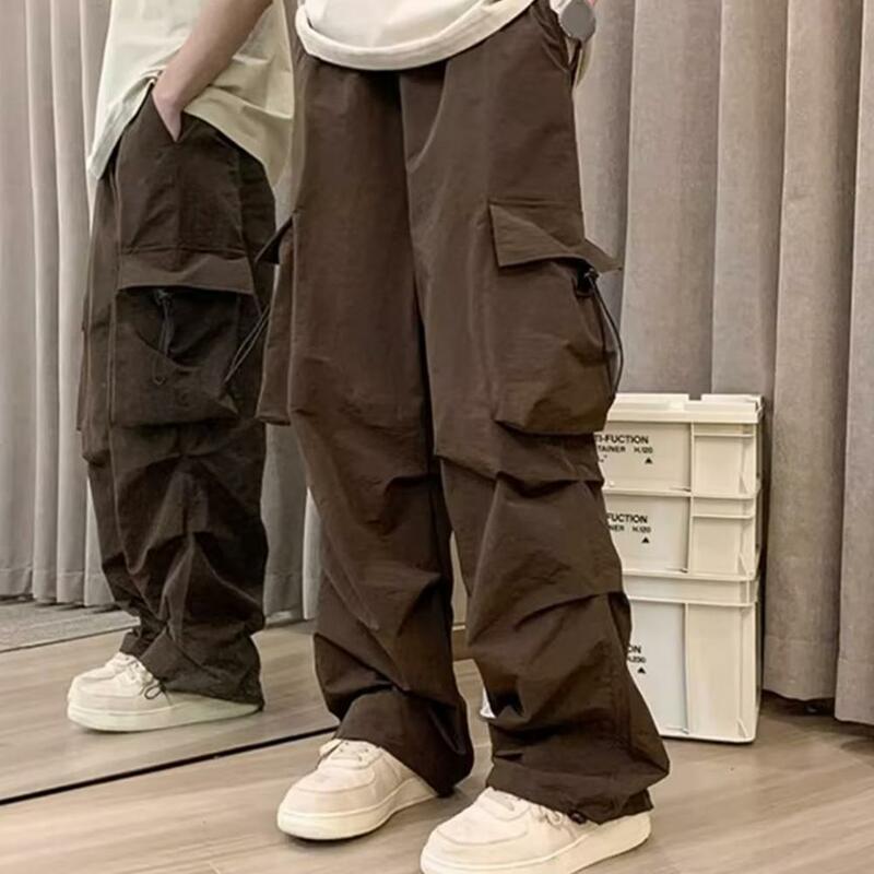 Men Work Trousers Stylish Men's Cargo Pants with Multiple Pockets Loose Fit Elastic Waistband for Streetwear Hip Hop Fashion
