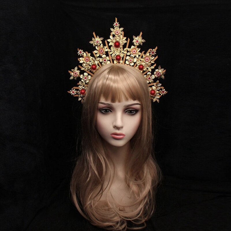 Tocado de corona con pinchos hecho a mano para mujer, accesorios de fiesta, diosa de Lotia gótica, Halo