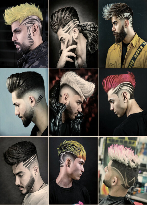 Zestaw plakat i druki fryzur męskich 6PCS-klasyczna ściana artystyczny obraz do dekoracji ścian do salonu fryzjerskiego-stylizacja włosów plakat artystyczny