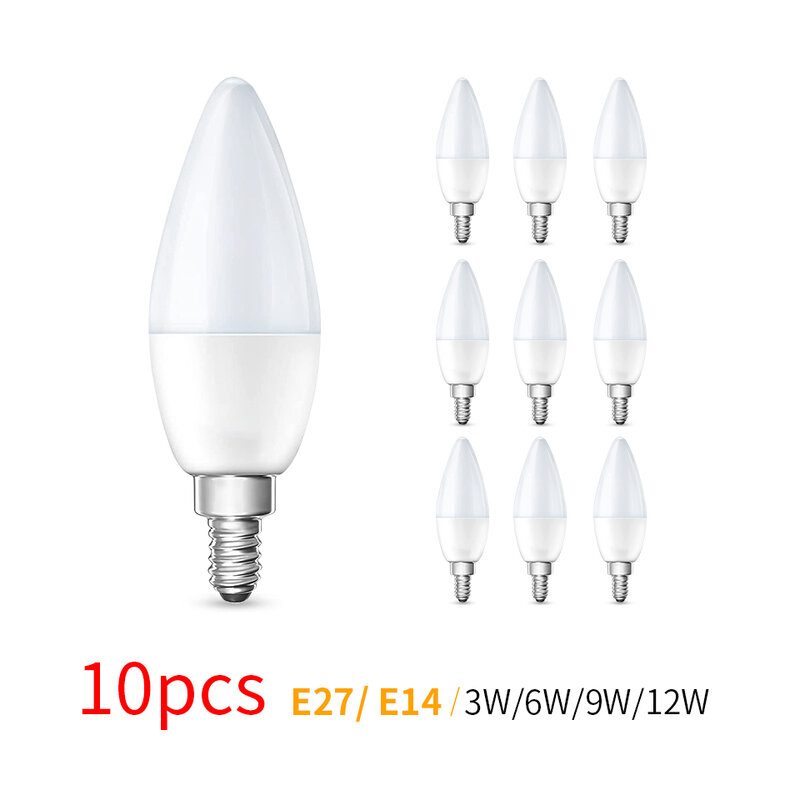 10 Stuks E27 E14 Led Lamp 220V Kaars Lamp Spaarlamp 3W 6W 9W 12W Led Kroonluchter Licht Spotlight Led Voor Huisdecoratie