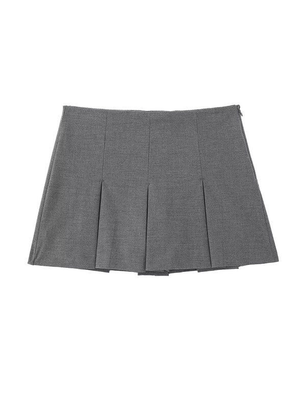 HOUZHOU Women Pleated Shorts Skirts Vintage High Waist Wide Pleats Design Slim Sexy Mini Skirt Female Fashion 2024 Skort Mujer