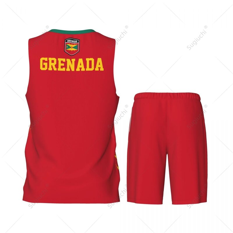 TEAM-up grenada FLAG grenada ชุด JERSEY Basket ผู้ชายเสื้อเชิ้ตและกางเกงแขนกุดชื่อ nunber พิเศษ