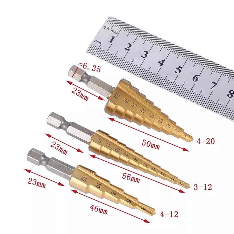 3 pz/set 3-12mm 4-12mm 4-20mm HSS dritto scanalatura passo punta da trapano titanio rivestito in legno metallo foro taglierina nucleo Set di strumenti di perforazione