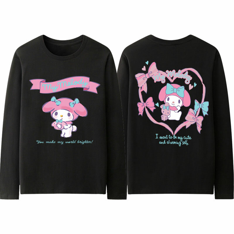 Kaus bermerek Melody co untuk wanita dengan lengan panjang, pakaian katun murni untuk anak perempuan Sanrio lucu kartun