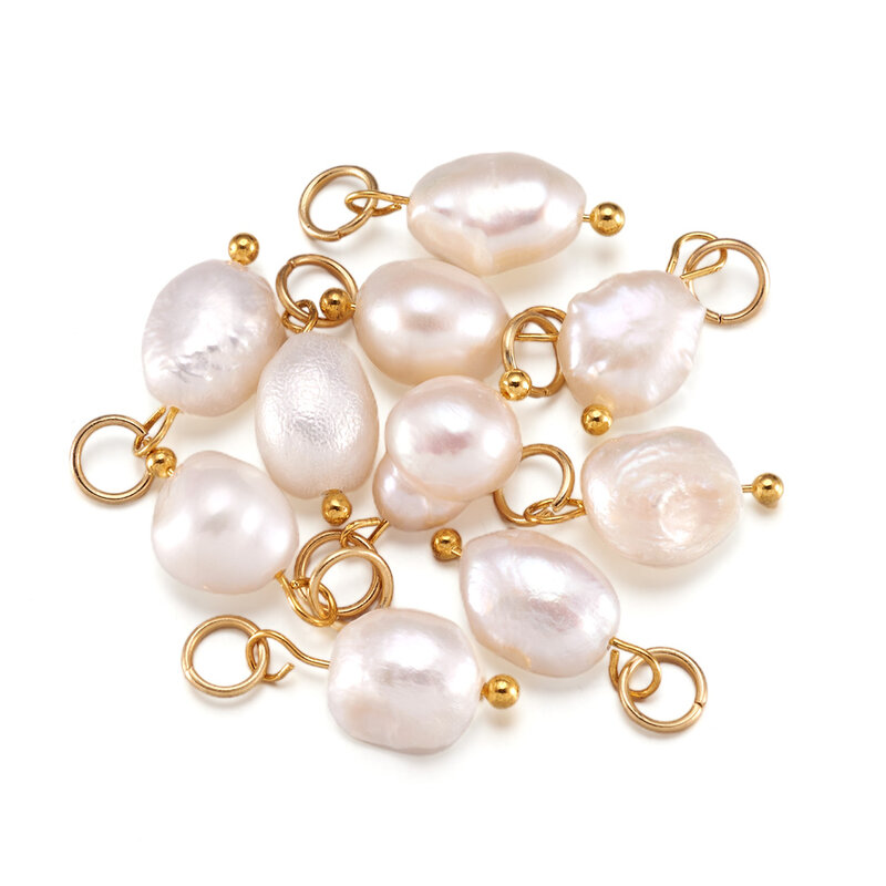 Dijes de perlas naturales cultivadas de agua dulce, 10 piezas, anillos de salto de acero inoxidable 304, para pendientes, collar, fabricación de joyas