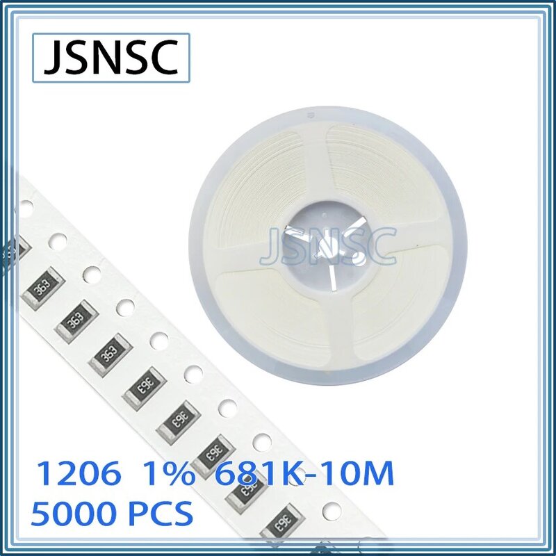 Resistor do JSNSC-SMD 3216, 1206 F, 1%, microplaqueta 681K-10M, 2.7M, 3M, 3.3M, 3.6M, 3.9M, 4.3M, 4.7M, 5.1M, 5,6 M, 6,2 M, 6,8 M, 7,5 M, 8,2, 5000 PCes m 9,1 m 10m