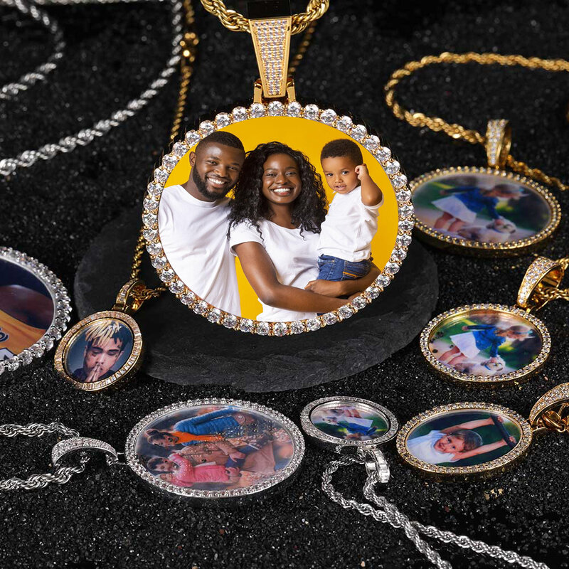 Hip Hop Schmuck benutzer definierte leere Foto Speicher größten Anhänger Männer Frauen 18 Karat vergoldet vereist Zirkon Diamant Bild Halskette