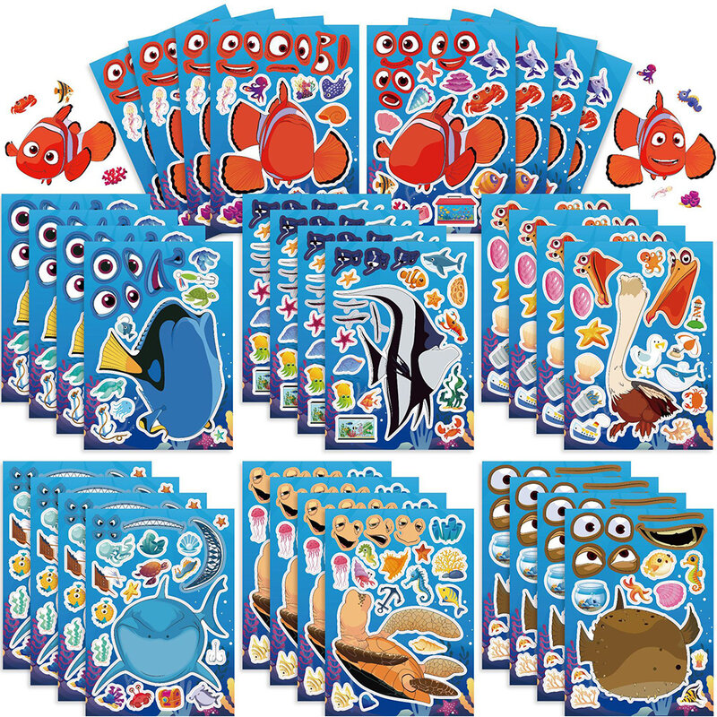 สติกเกอร์ตัวต่อจิ๊กซอว์การ์ตูนอะนิเมะ8/16แผ่นทำหน้าดิสนีย์ Finding Nemo สติ๊กเกอร์ของเล่นเพื่อการศึกษาสำหรับเด็ก