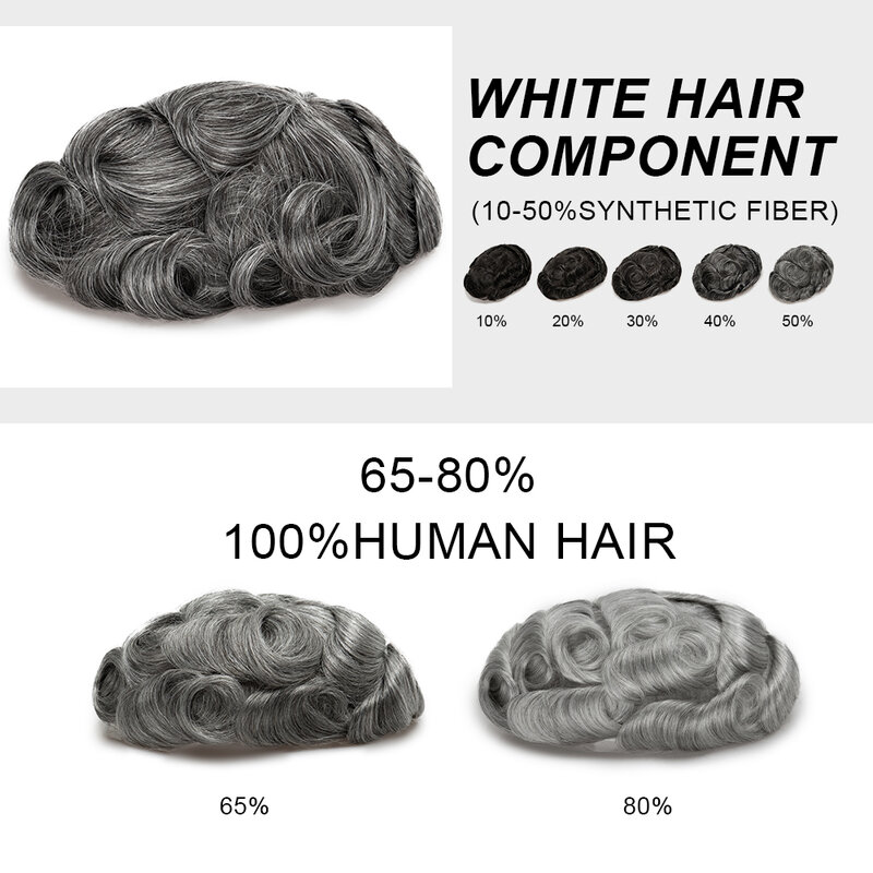 100% Human Hair System Male Hair Prosthesis 0.08mm V-loop Skin Pu Toupee Men Durable Wigs For Men Unit Capillary Prosthesis