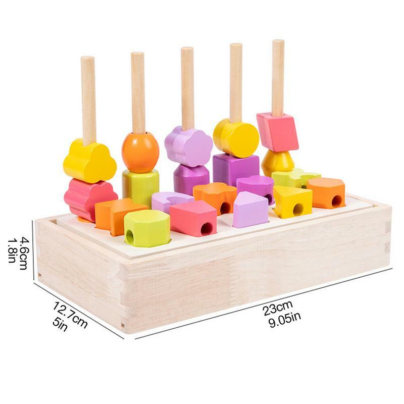 Children Montessori Wooden Beads Stacking Matching Game Building Blocks Kids Educational Toys STEM Preschool Color Cognition toy