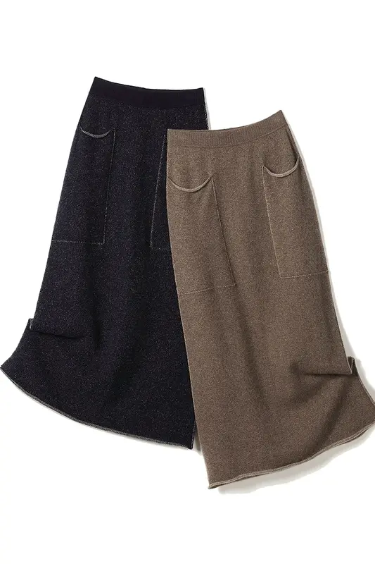 Camisola saia feminina alta quality100 % cashmere quente inverno em linha reta tornozelo comprimento bolsos saias longas de malha faldas ajustas
