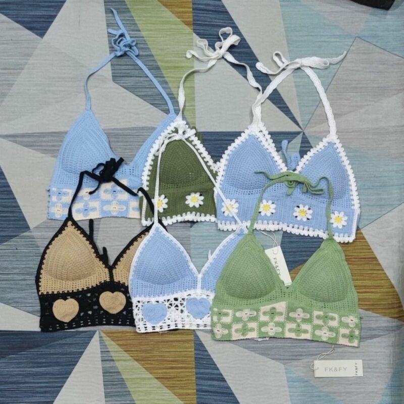 Costumi da bagno donna stile nazionale Top nuovo con imbottiture sul petto abbigliamento da spiaggia bohémien Outfit Crochet Hanging Neck canotta Street