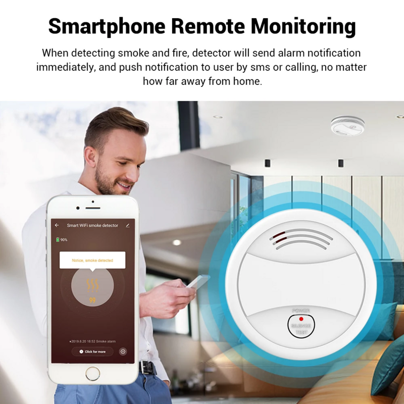 Cpvan tuya wifi feuermelder alarms ensor feueralarm 85db ton alarm home sicherheits schutz app push rauchs ensor detektor