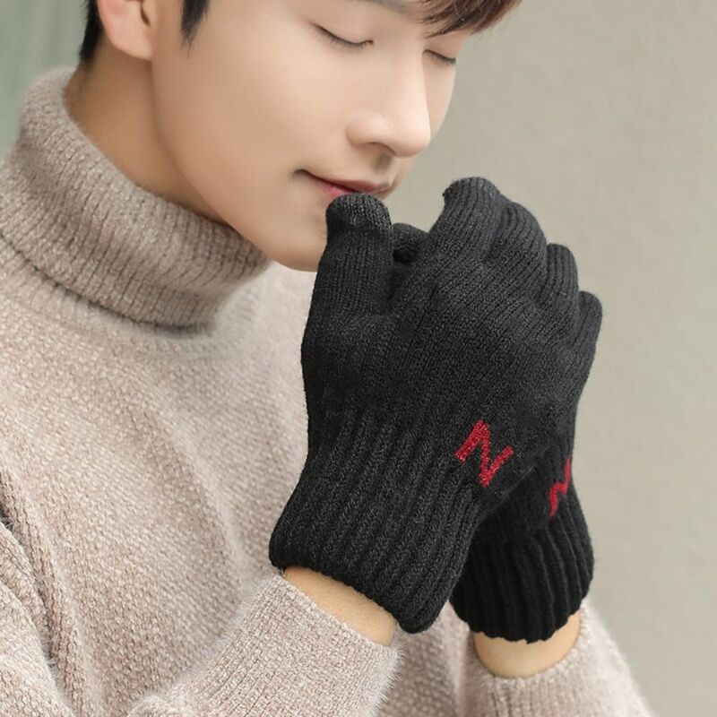 Thickened Plush Knitted Gloves Soft Cold Proof Nonslip Warm Gloves Winter Driving Gloves Men
