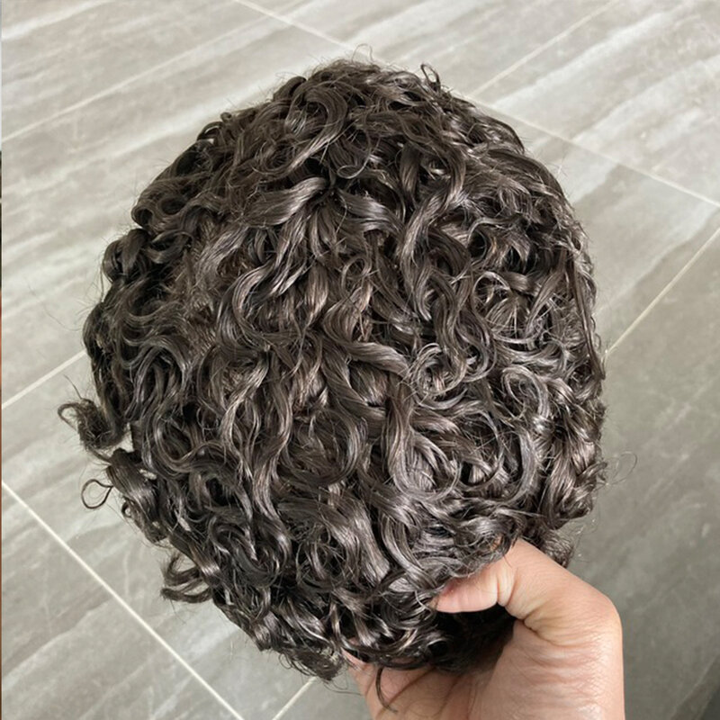 Wig rambut manusia injeksi teknis rambut manusia silikon tahan lama dasar kulit PU penuh Sistem prostesis kulit mikro hitam/coklat