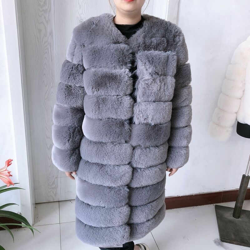 LHXDW 여성용 인조 모피 코트, 긴 인조 여우 모피 코트, 고품질, 푹신한 90cm, 긴 인조 모피 재킷, 겨울