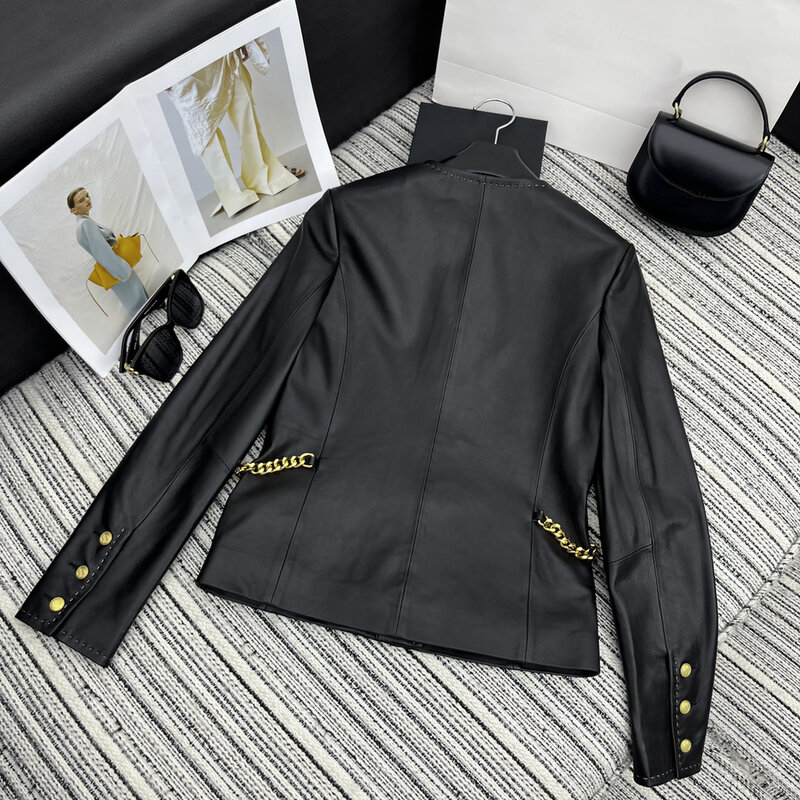 Женская кожаная куртка, однобортная модная мягкая и удобная куртка, осень 2023