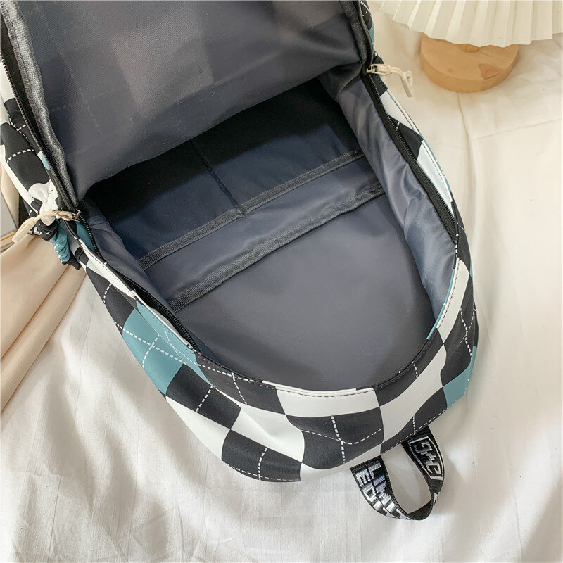 Школьный портфель для женщин, студенческий рюкзак в клетку для учеников Старшей школы в Корейском стиле, простой и милый