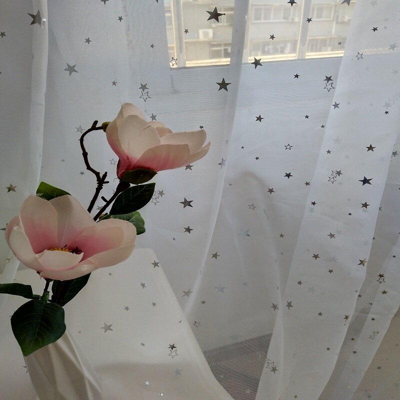 Weiß Glänzende Splitter Sterne Tüll Vorhänge Für Kinderzimmer Moderne Nette Alle-Spiel Voile Fenster Behandlung Gardinen für Wohnzimmer zimmer WP234C