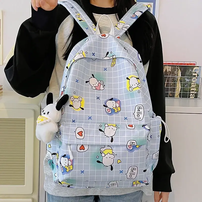 Sanrio กระเป๋านักเรียนลายการ์ตูนน่ารักน้ำหนักเบา, ใหม่กระเป๋าสะพายไหล่สไตล์มหาลัยแบบสบายๆกระเป๋าเป้ความจุมาก