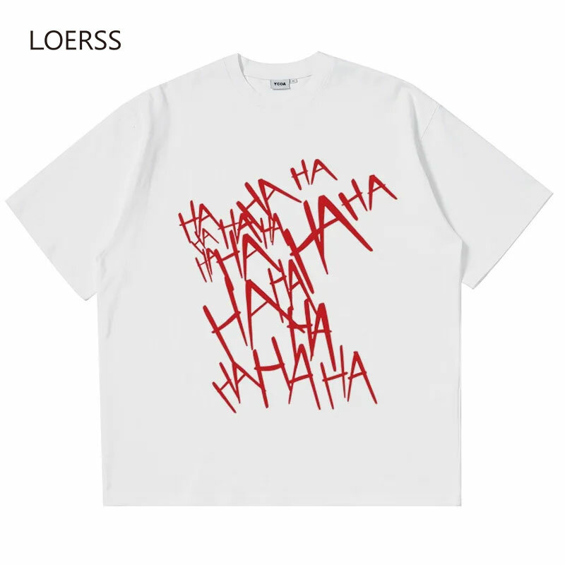 LOERSS-Camiseta con estampado de letras para hombre y mujer, Tops de media manga de gran tamaño, de algodón, de verano