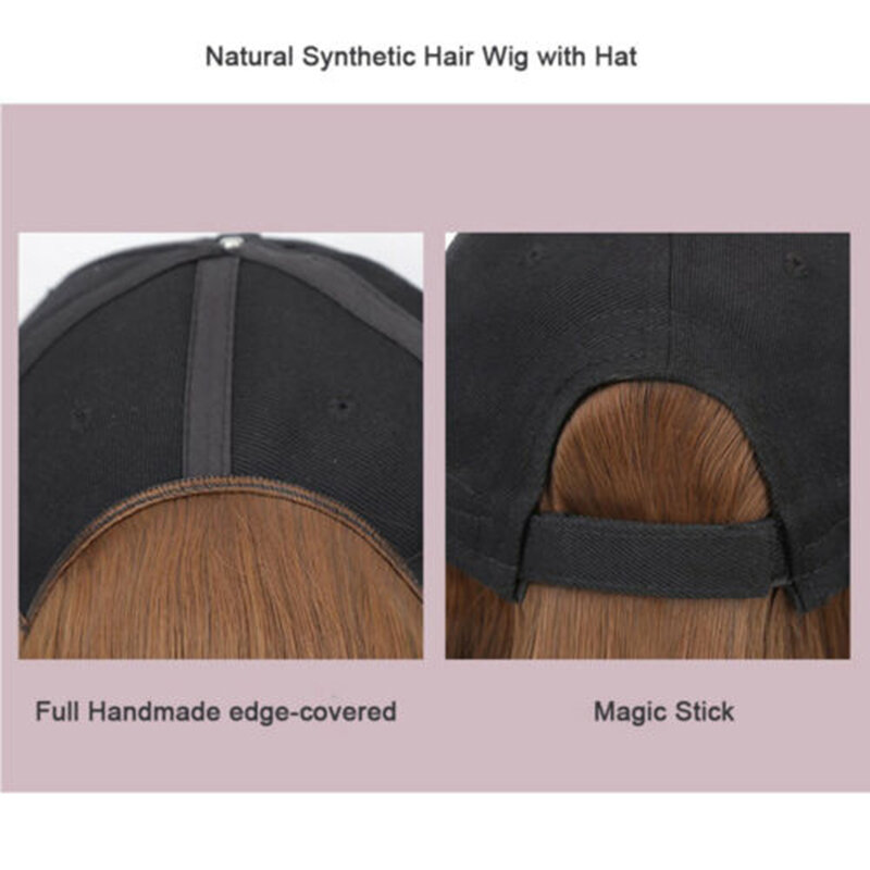 Topi bisbol dengan wig, pemotong Pixie rambut Bob sintetis topi rambut pendek untuk wanita dan aksesoris Ekstensi nyaman untuk penggunaan sehari-hari